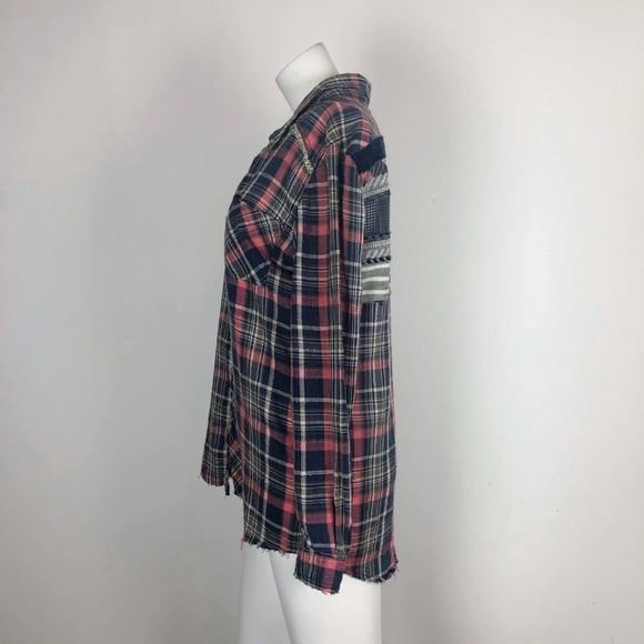 We The Free Plaid Tunic Button Top Blue Pink - Picture 3 of 6